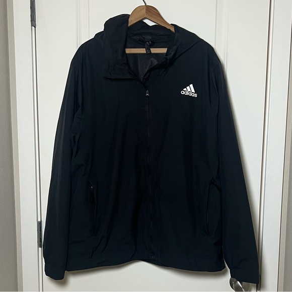 Adidas Black Windbreaker 3-stripes Hooded Jacket XL - Picture 9 of 9